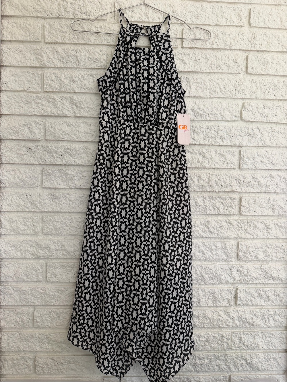 GB girls Black & White Geometric Halter Maxi Dress